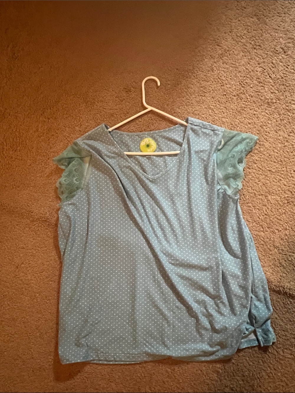 Light Blue Polka Dot Lace-Sleeve Women's Top
